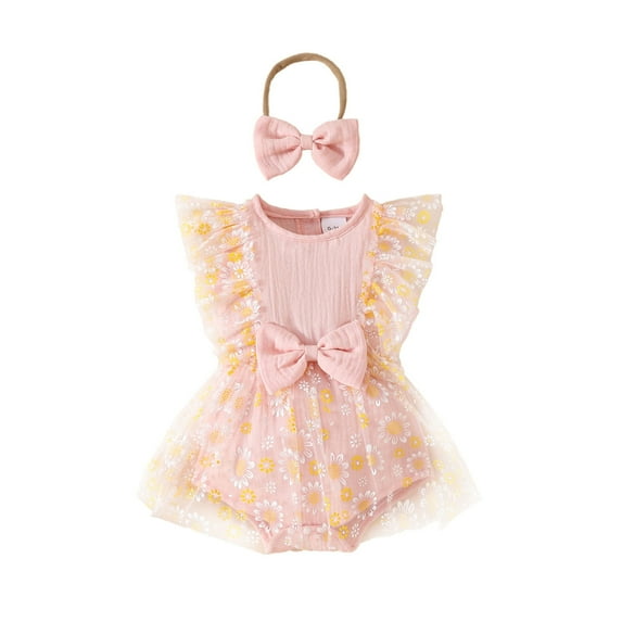 Baby Dress Cute Pattern Embroider Girls Tulle Dress Romper Sleeveless Bodysuit Berry First Birthday Outfit Girls Outfits for 9-12 Months