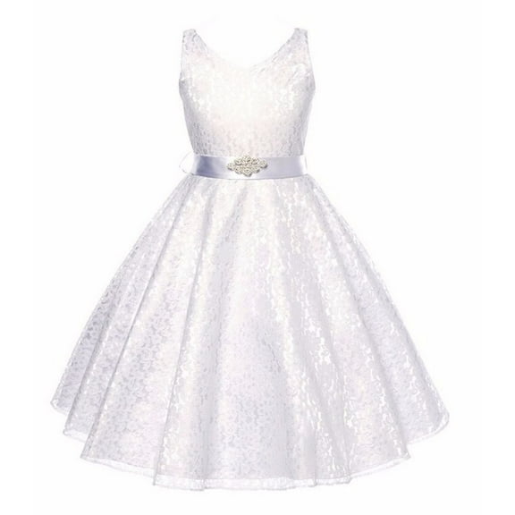 Baby Dress Formal Sleeveless Solid Lace Fluffy Wedding Evening Princess Tutu Dress Girls Dresses White 2-3Years