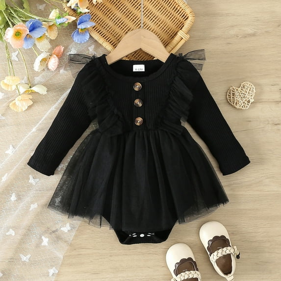 Baby Dress Solid Color Girls Tulle Dress Romper Long Sleeve Bodysuit Berry First Birthday Outfit Girl Outfits for Baby Girls 18-24 Months