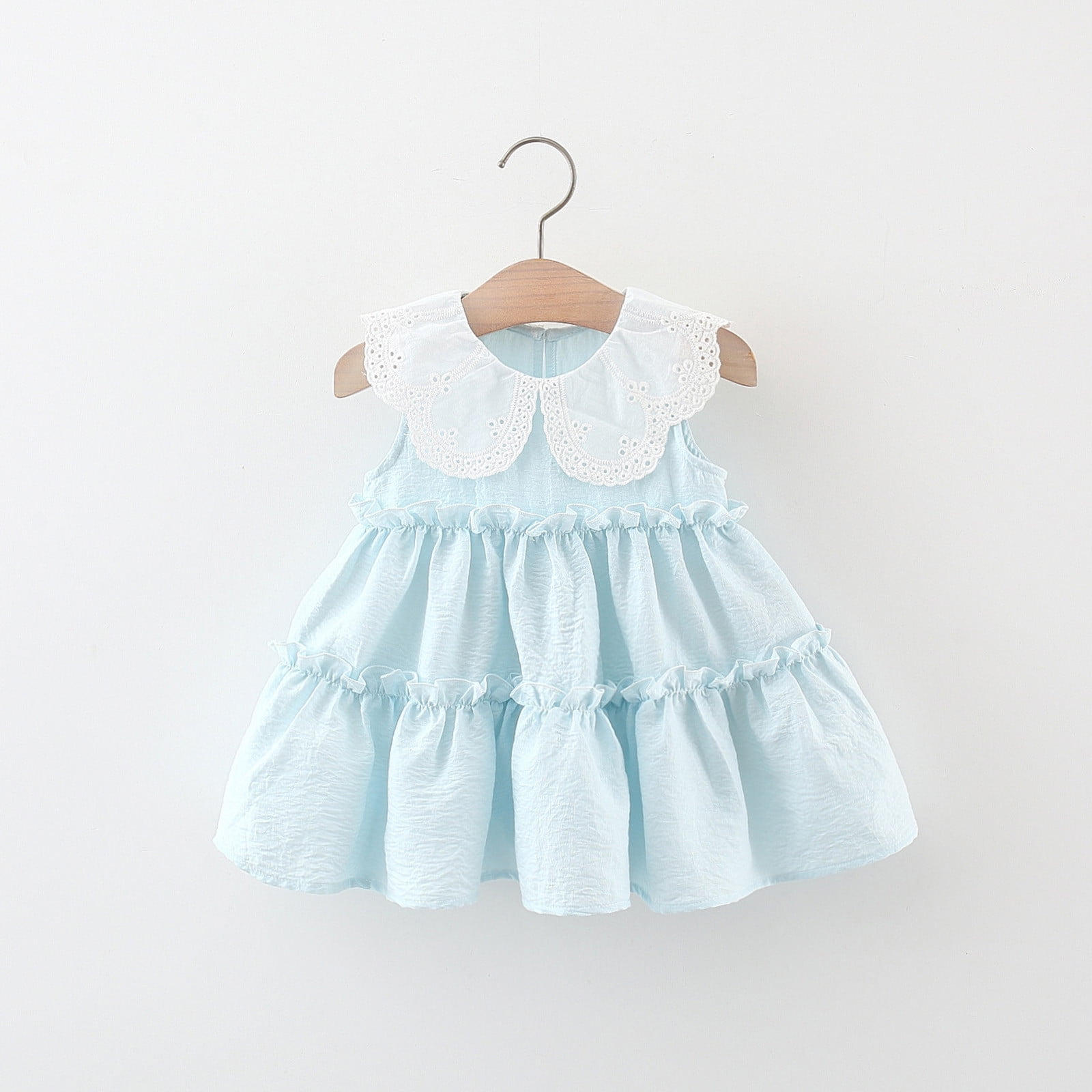 Baby Dress, Solid Color and Lace Detail, Ruffle Detail and Sleeveless ...