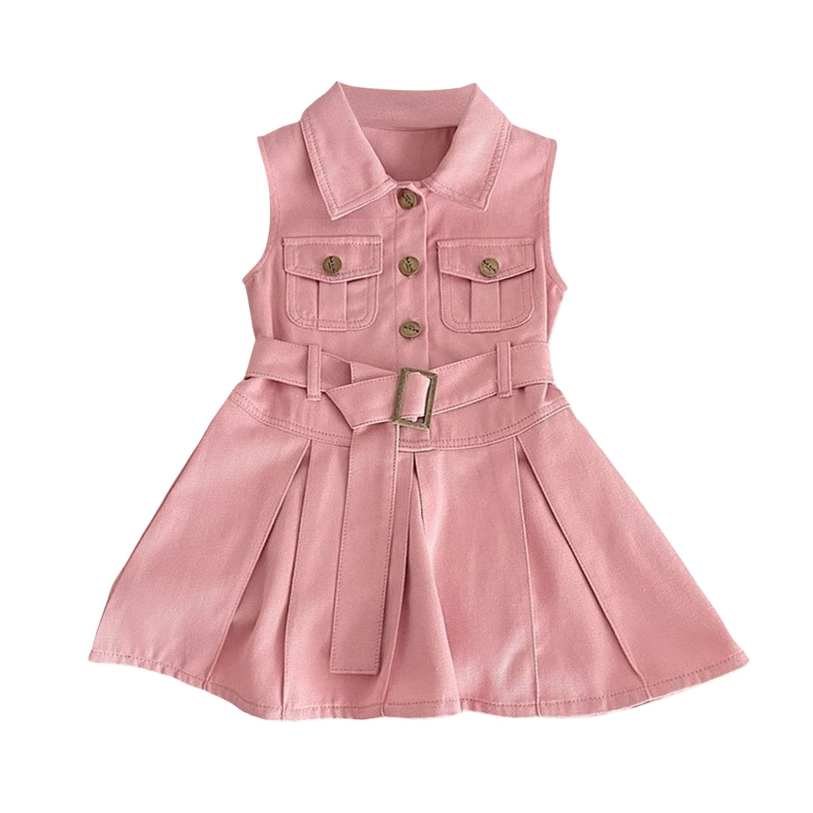 girls pink denim dress Pink Princess Ruffle Denim Dress