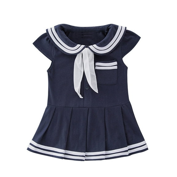 Baby Dress Toddler Baby Girls Summer Nautical Dress Sailor Suit Jumpsuit Romper Girls Skirt Navy 0 Months-3 Months