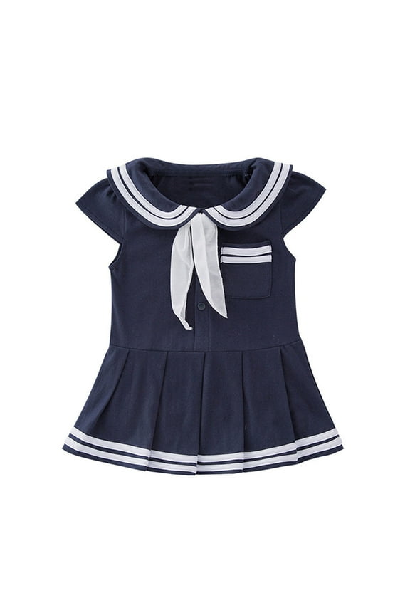 Baby Dress Toddler Baby Girls Summer Nautical Dress Sailor Suit Jumpsuit Romper Girls Skirt Navy 0 Months-3 Months