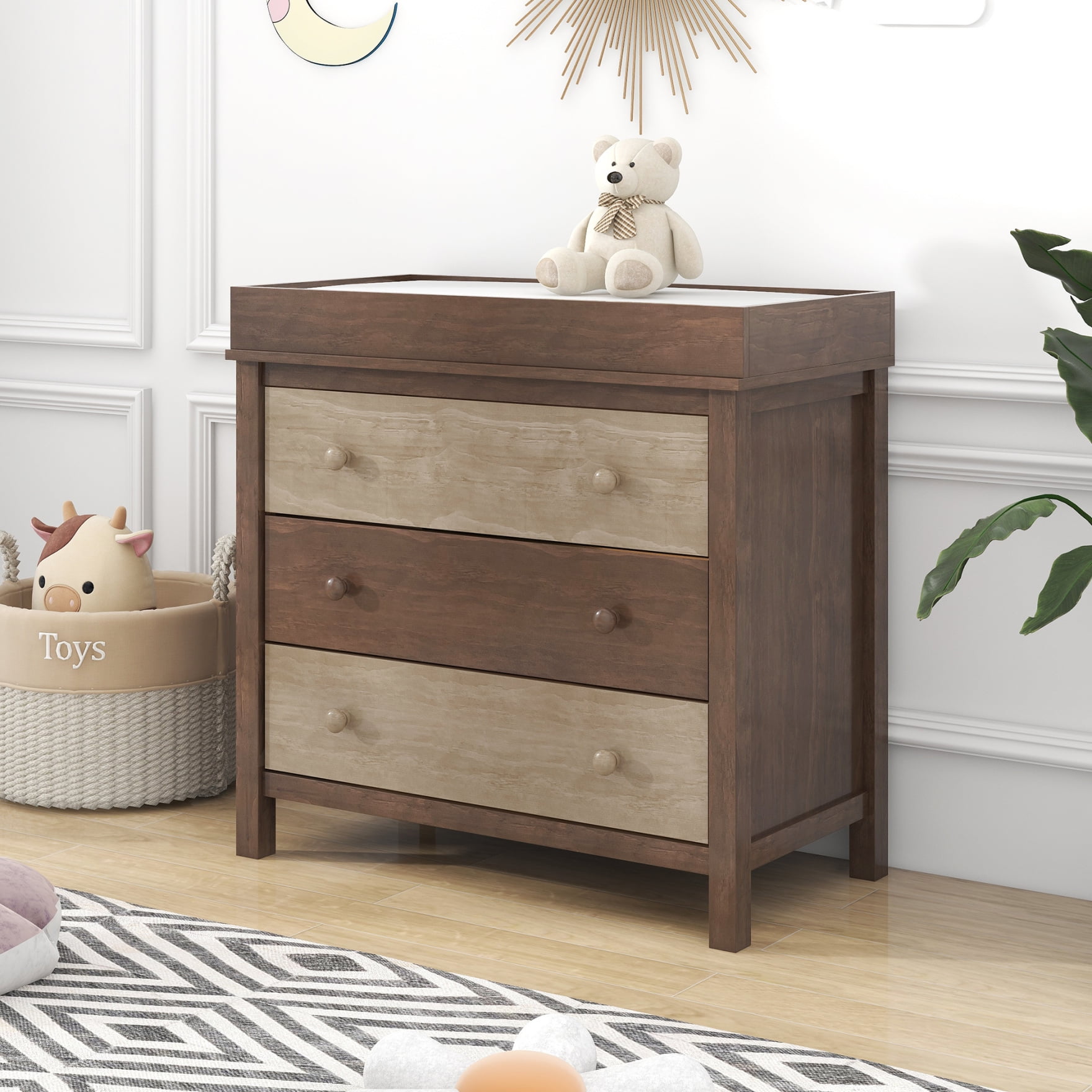 Baby Dresser with Changing Table Top, 3Drawer Dresser for Nursery with