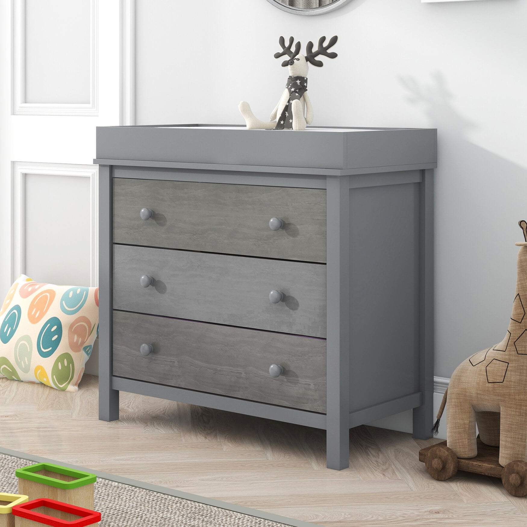 Baby Dresser with Changing Table Top, 3Drawer Dresser for Nursery with