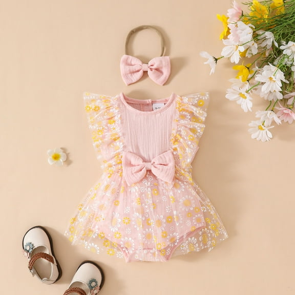 Baby Girl Dresses Cute Pattern Embroider Girls Tutu Dress Romper Sleeveless Bodysuit Half Birthday Outfit Baby Girl Girl Outfits for Babies 0-3 Months