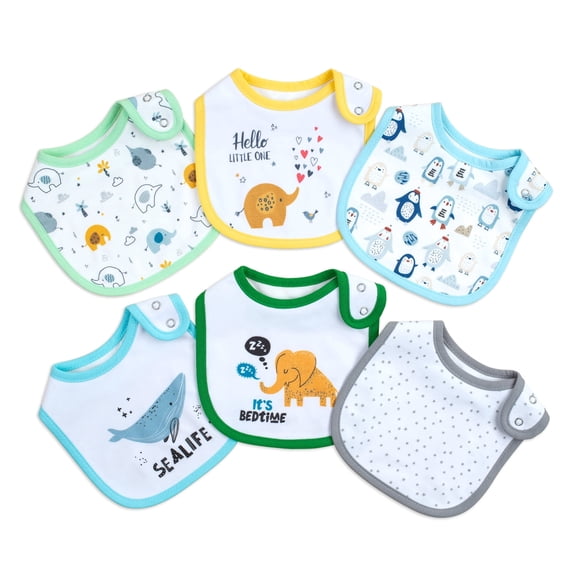 Baby Drool Bibs 6 Pack, Double-Sided 100% Soft Cotton with Waterproof Inner Liner, Absorbent Teething Feeding Bibs, Adjustable Snap Bandana Bibs for Newborn Infant Toddler, Cute Animal Print