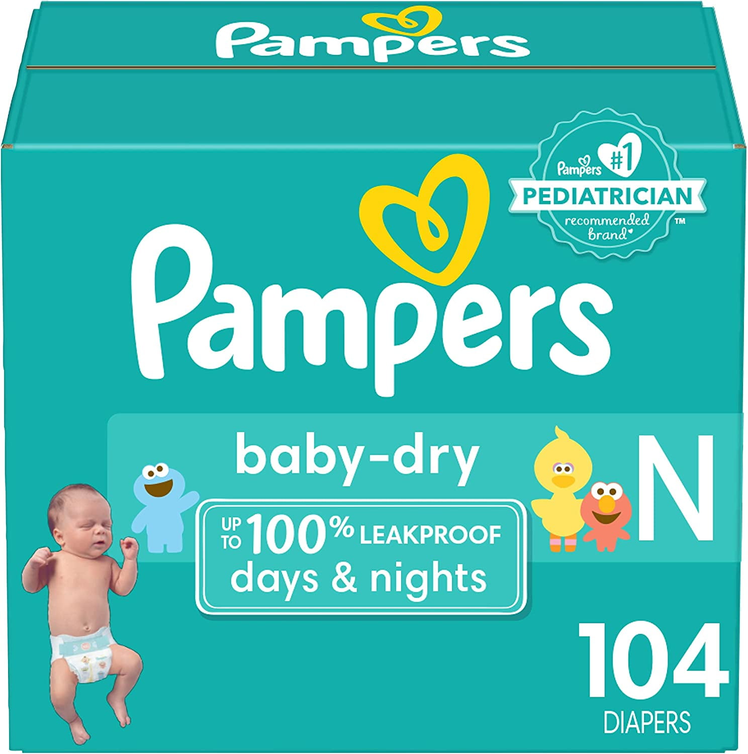 Baby Dry Diapers Newborn Size 0, 104 Count, Absorbent Disposable