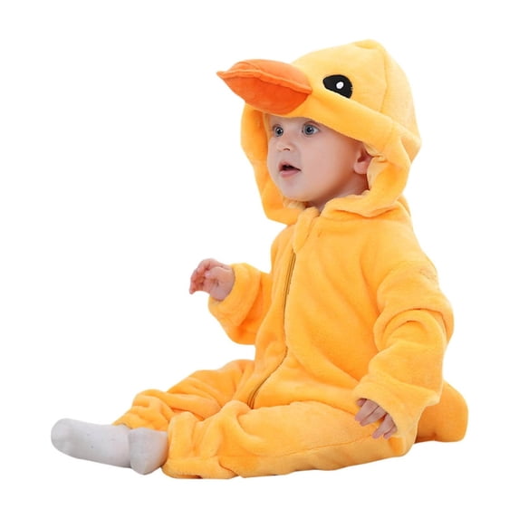 Baby Duck Hooded Romper, Flannel One Piece Animal Costume with Duckbill Hood for Dress Up Parties and Family Photos | TruHer,Yellow 18 Months