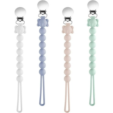 Baby Dummy Clip- BPA Free, 4PCS Personalised Food Grade Silicon Pacifier Clips Fits All Pacifiers, Soother Chain Baby Teething Toys for Newborn Baby Shower