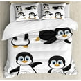 thumbnail image 1 of Baby Duvet Cover Set Queen Size, Cute Penguin Cartoon Waving Standing Sliding Smiling Animal Humor Antarctica, Decorative 3 Piece Bedding Set with 2 Pillow Shams, Black Blue Orange, by Ambesonne, 1 of 3
