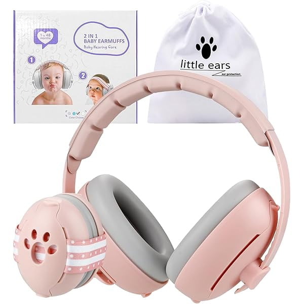 Baby Ear Muffs Noise Protection, 2-In-1 Baby Noise Cancelling Headphones for 0-48 Months Infants Toddlers, Travel Essentials for Airplane Fireworks Sleeping Pink