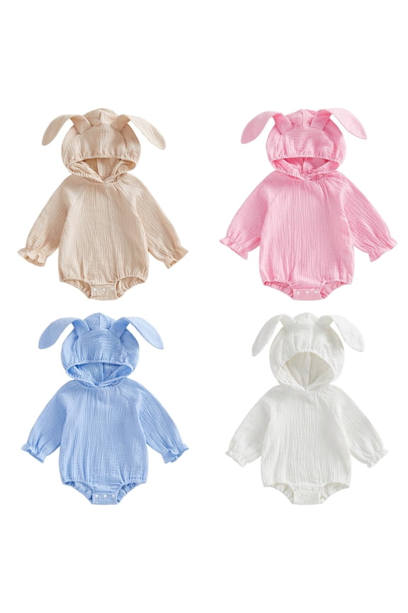 Baby Easter Outfit Girl Boy Bunny Ear Hoodie Long Sleeve Bubble Romper Cute Spring Clothes