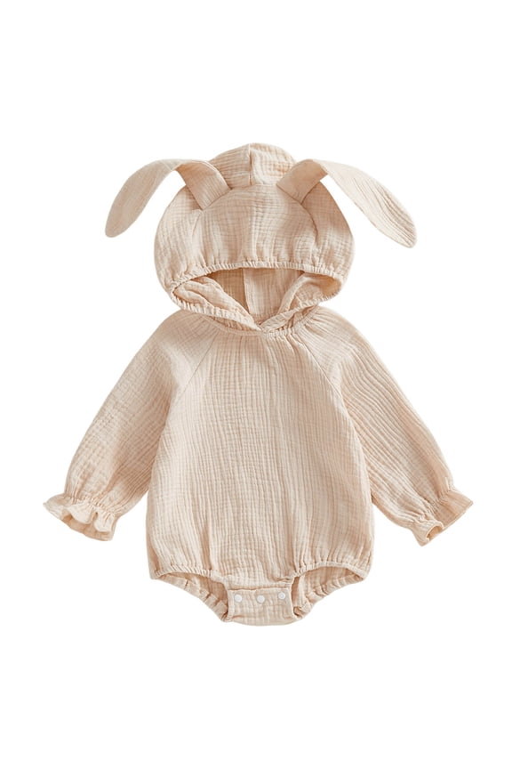Baby Easter Outfit Girl Boy Bunny Ear Hoodie Long Sleeve Bubble Romper Cute Spring Clothes