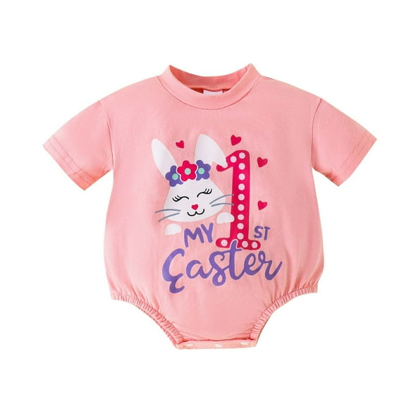 Baby Easter Outfit Toddler Baby Boys and Girls Spring Summer Easter Cute Rabbit Anniversary Printed Outfit My First Easter Baby Boy Outfit Pink 3 Months-6 Months