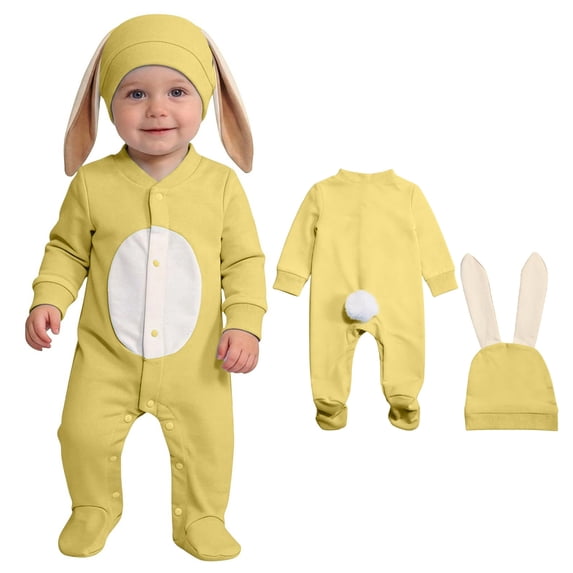 Baby Easter Outfits Boy Long Sleeve Bunny Jumpsuit and Hats 2 Peice Outfit Set Dress up Party Outfit 6-9 Months Girls Clothes