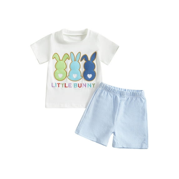 Baby Easter Outfits fBoy 6 12 18 24 Months 2T 3T Short Sleeve Bunny Print T-Shirt and Shorts Toddler 2 Piece Clothes Set