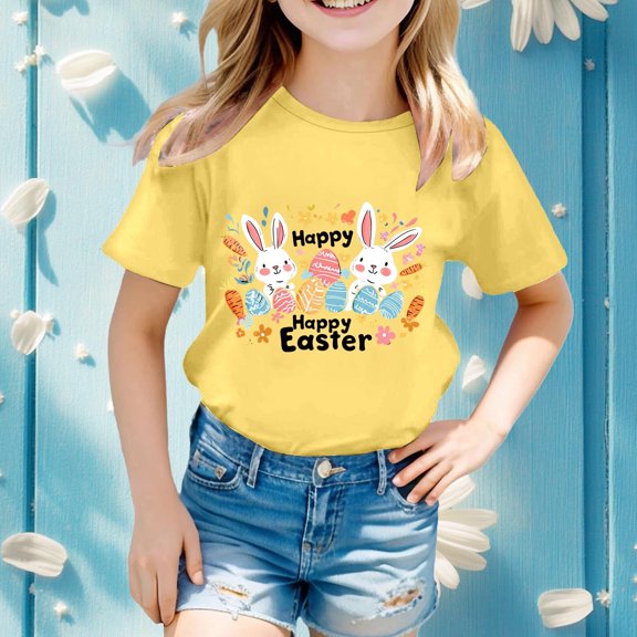 Baby Easter Shirts Bunny Cute Short Sleeve Shirts Christian Girls Kids Cute Shirt Size 8-9