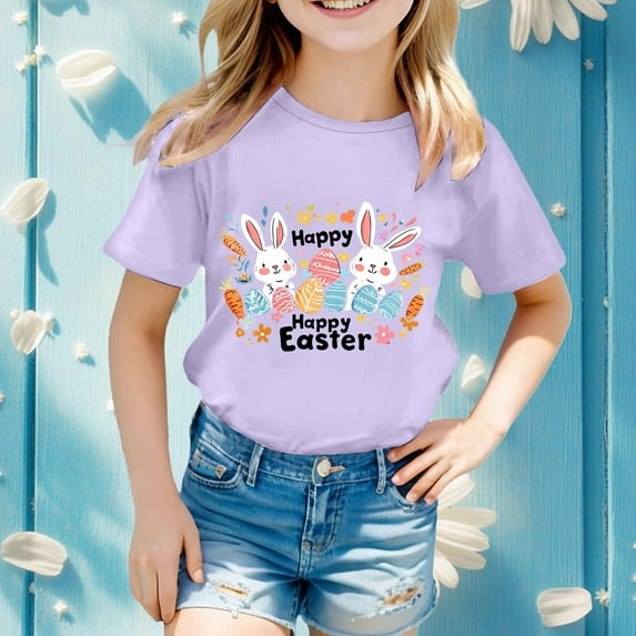 Baby Easter Shirts Cute Bunny Short Sleeve Shirts Easter Shirts for Girls Kids Girls T-Shirt 4T