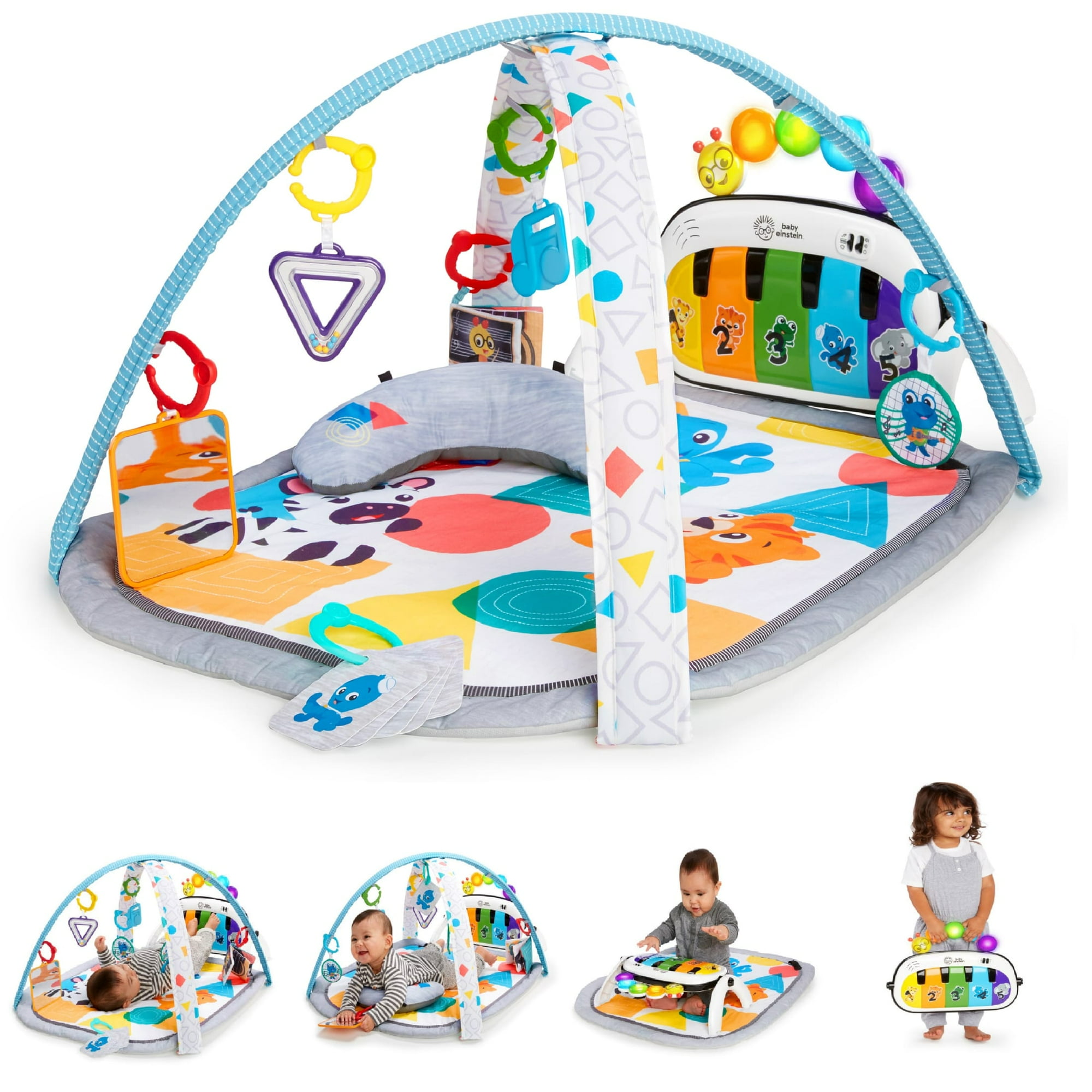 Baby Einstein Kickin' Tunes 4-in-1 Infant Baby Activity Gym & Tummy Time Play Mat with Piano, 0-36 Months, Multicolor