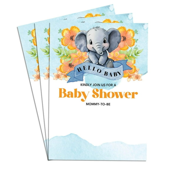 Baby Elephant 100 Sets Baby Shower Invitation Card Cute Blank Invites for Gender Reveal Party 4x6 in
