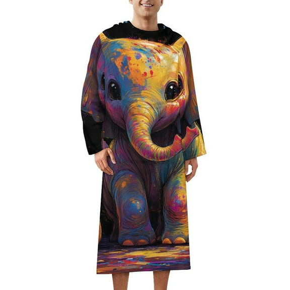 Baby Elephant And Bascketball Wearable Blanket with Sleeves and Pocket Comfy Flannel Fleece Snuggy Wrap Throws Blankets Robe 152x65cm