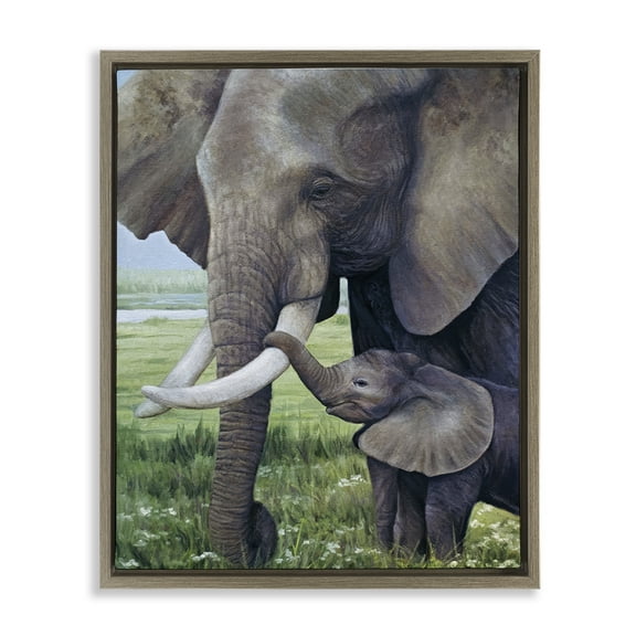 Stupell Industries Baby Elephant And Mother Brown Framed Floater Canvas Wall Art, design by James Corwin