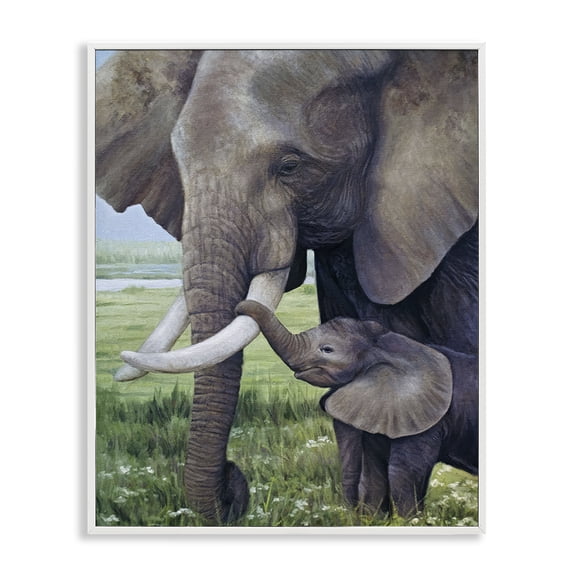 Stupell Industries Baby Elephant And Mother White Framed Giclee Art, design by James Corwin