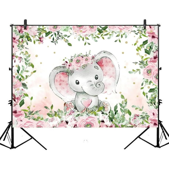 Baby Elephant Backdrop for Girl or Boy Backdrop Gender Reveal Supplies Blush Pink Greenery Leaves Baby Shower Party Banner Decorations for Girl Boy Photography Background Photo Booth Props