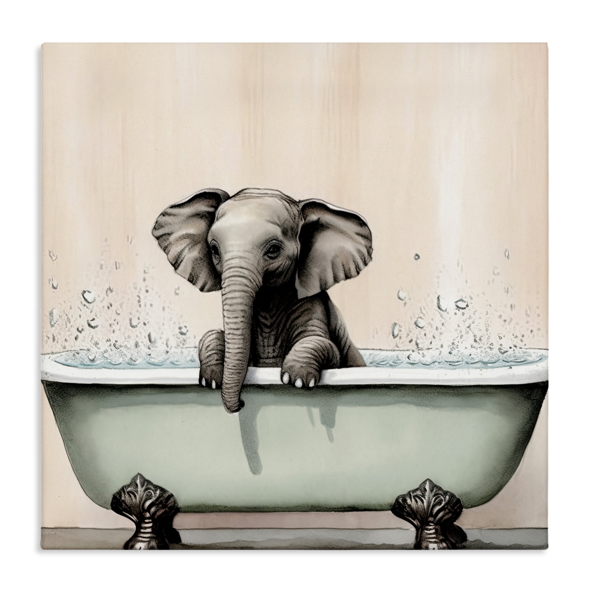 Baby Elephant Bathtime Canvas Wall Art, design by Sasha