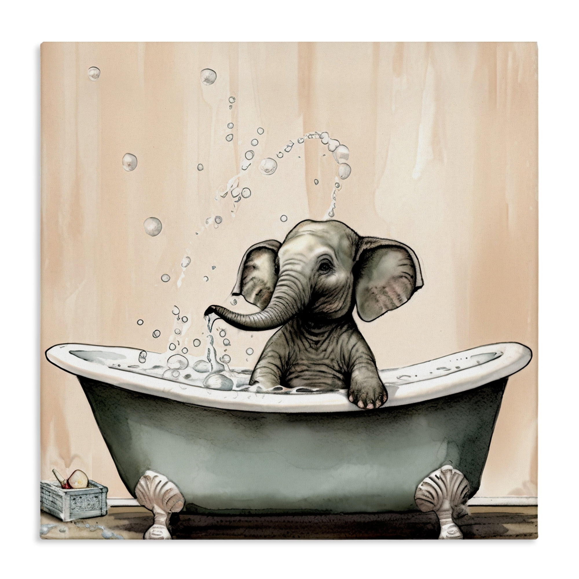 Baby Elephant Bubble Bath Canvas Wall Art, design by Sasha