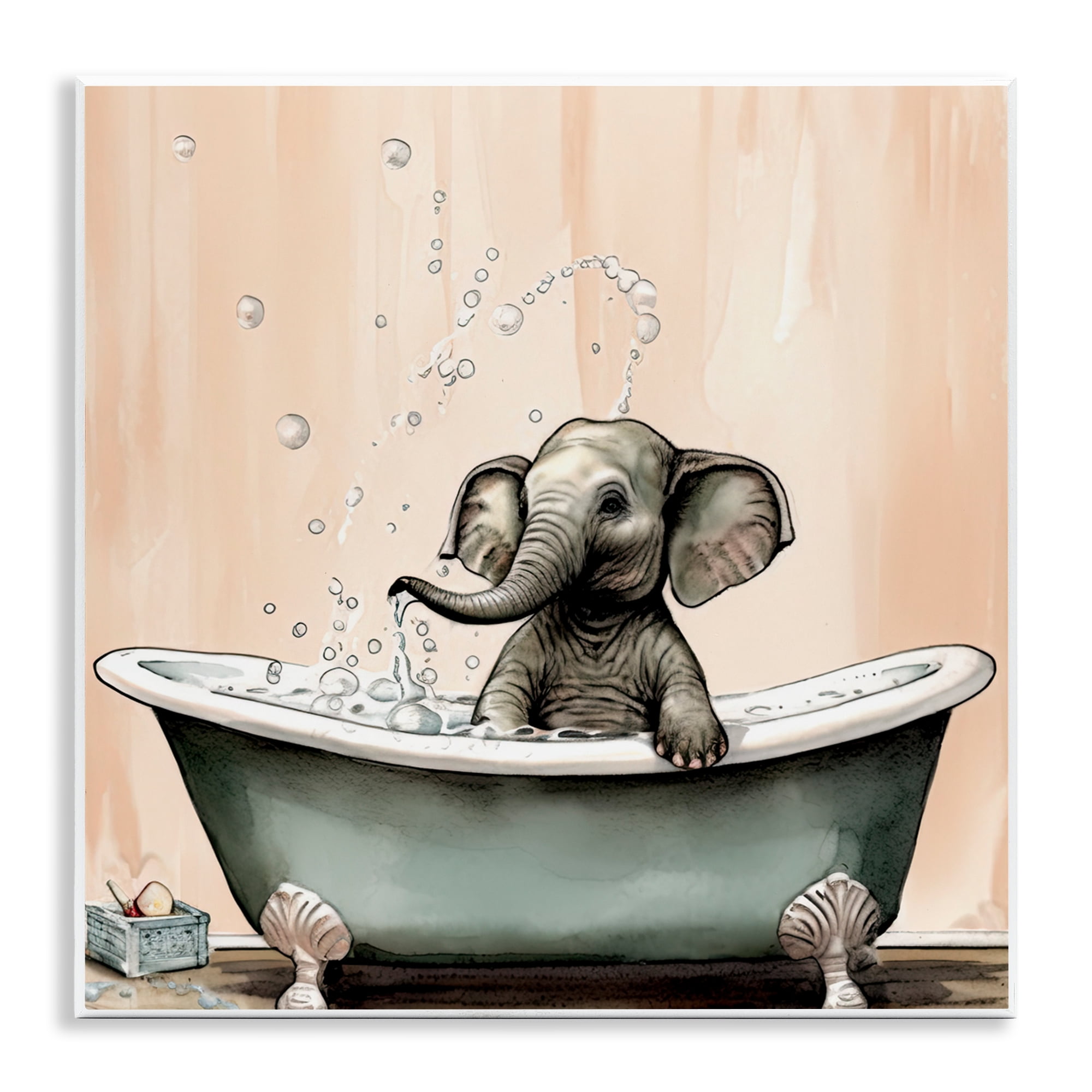 Baby Elephant Bubble Bath Wall Plaque Art, design by Sasha