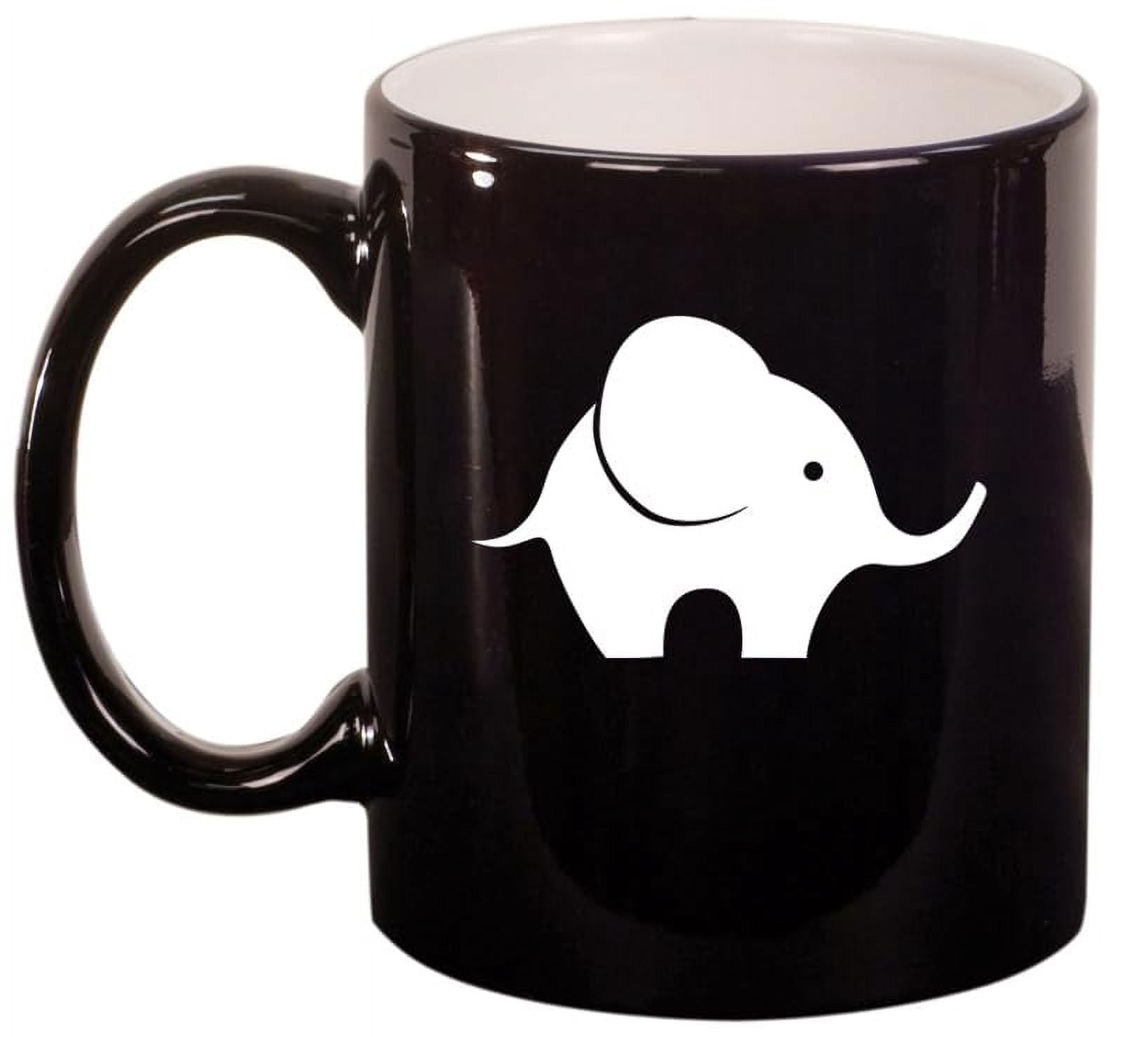 Baby Elephant Ceramic Coffee Mug Tea Cup Gift for Her, Him, Friend, Coworker, Wife, Husband, Animal Lover (11oz Gloss Black)