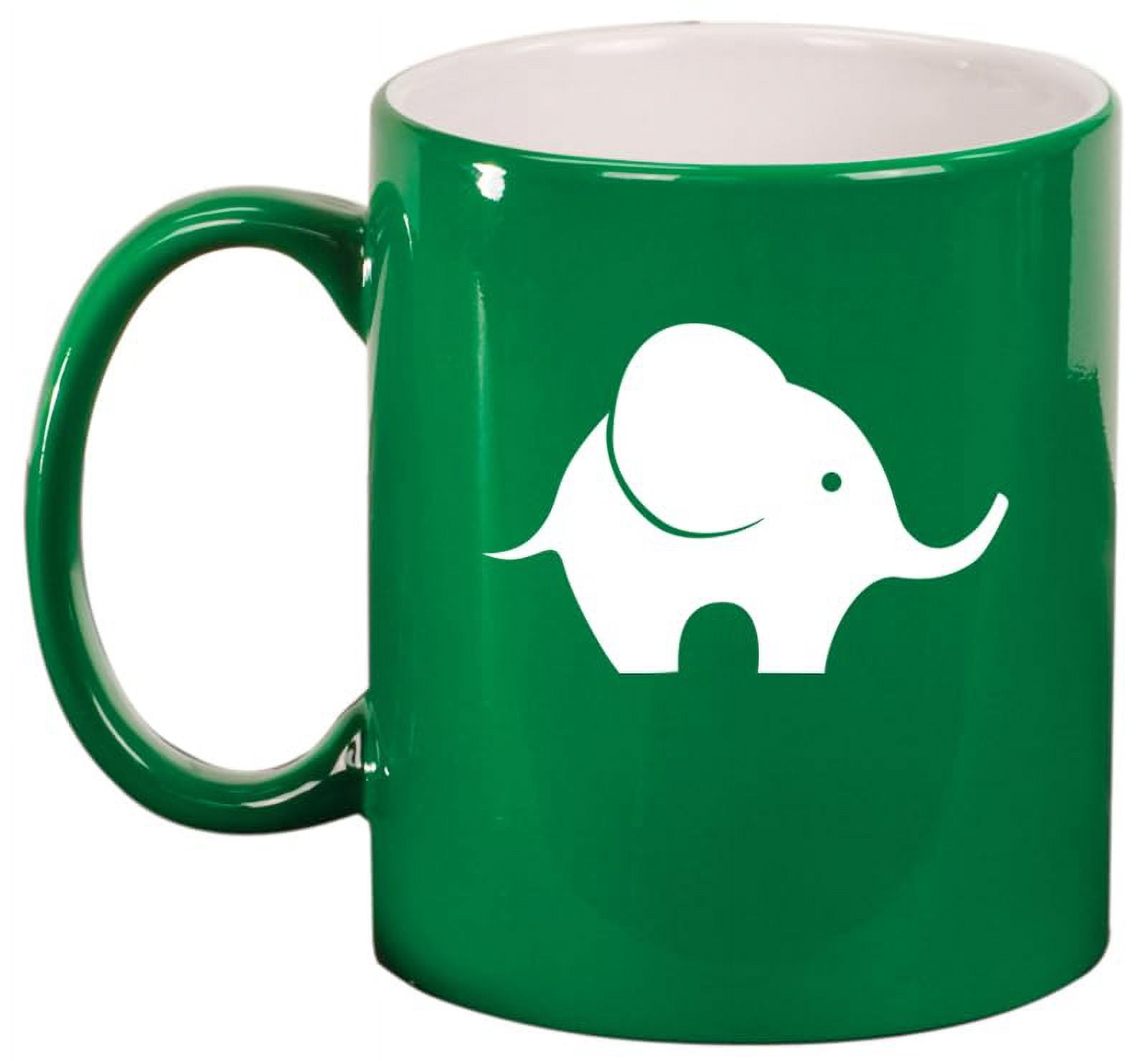 Baby Elephant Ceramic Coffee Mug Tea Cup Gift for Her, Him, Friend, Coworker, Wife, Husband, Animal Lover (11oz Green)