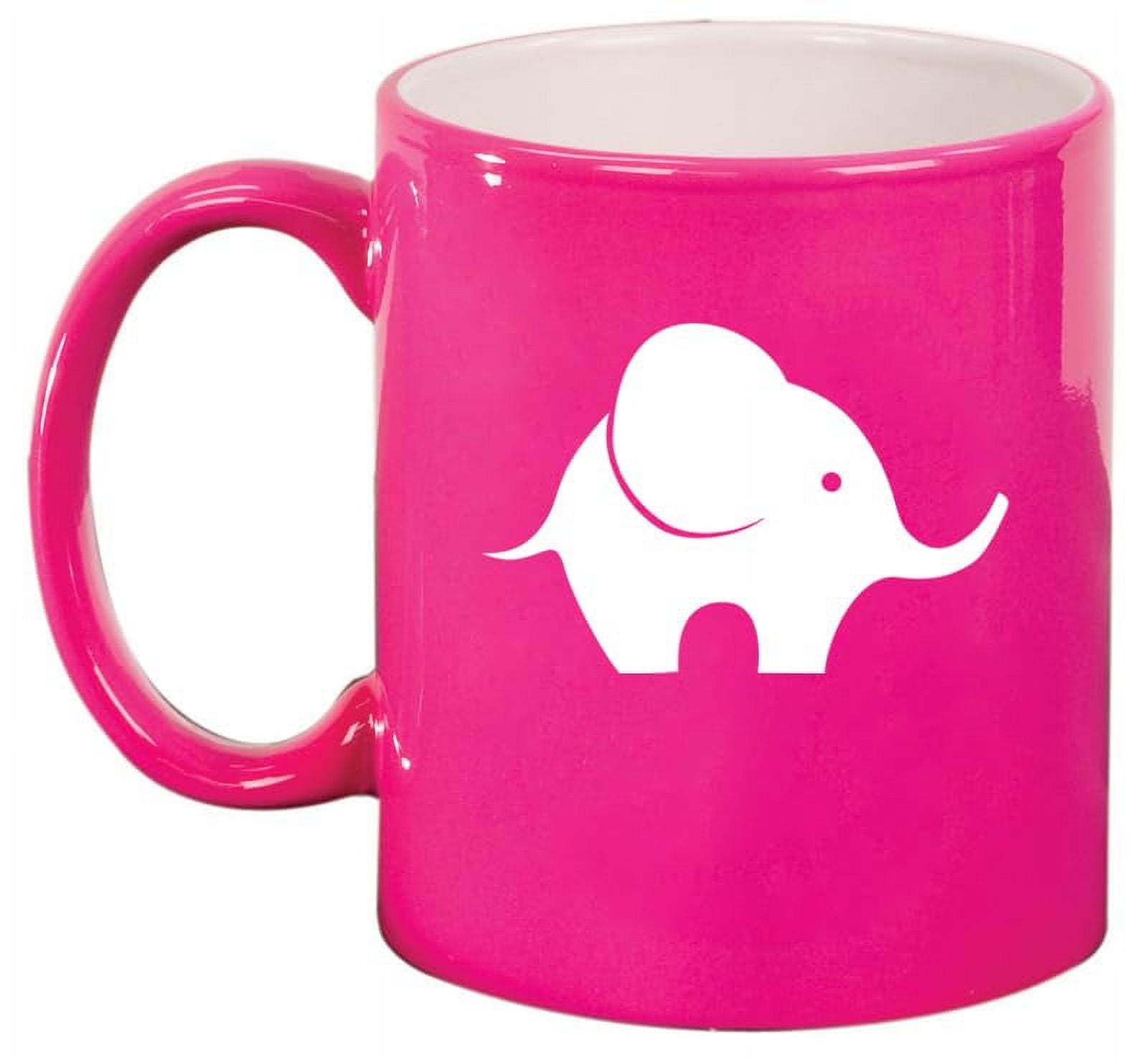 Baby Elephant Ceramic Coffee Mug Tea Cup Gift for Her, Him, Friend, Coworker, Wife, Husband, Animal Lover (11oz Hot Pink)