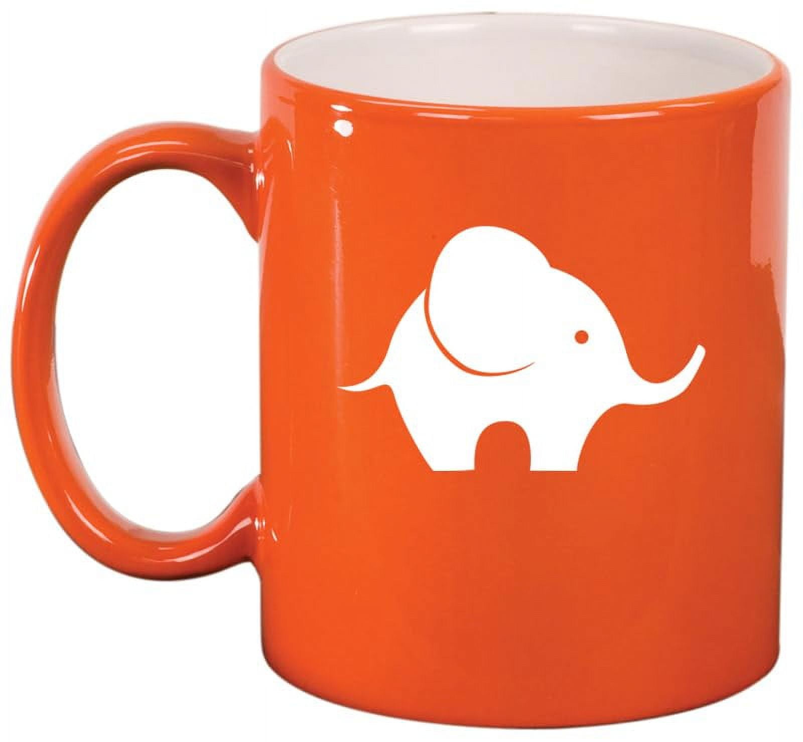 Baby Elephant Ceramic Coffee Mug Tea Cup Gift for Her, Him, Friend, Coworker, Wife, Husband, Animal Lover (11oz Orange)