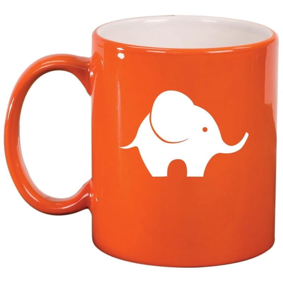 Baby Elephant Ceramic Coffee Mug Tea Cup Gift for Her, Him, Friend, Coworker, Wife, Husband, Animal Lover (11oz Orange)