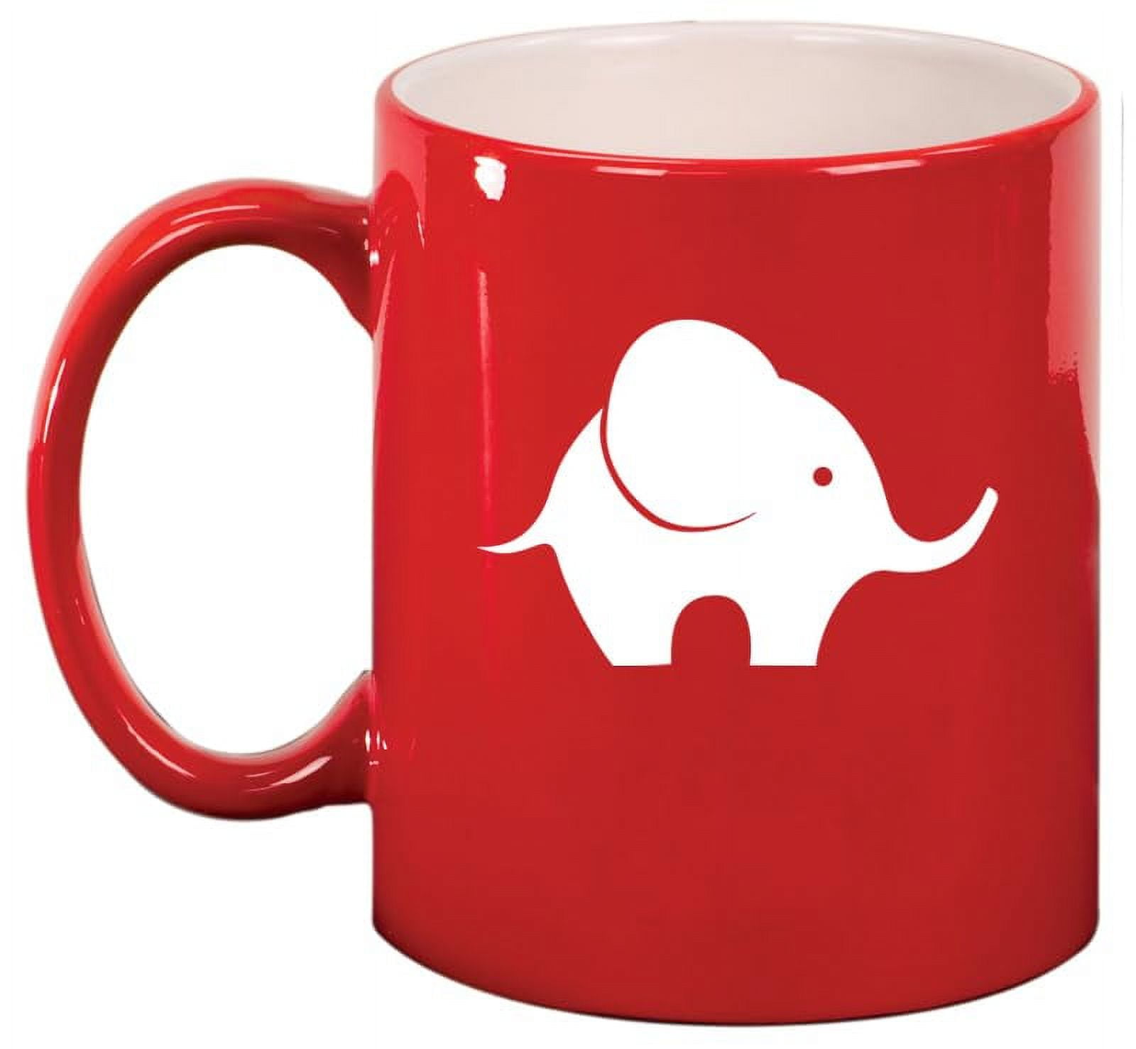 Baby Elephant Ceramic Coffee Mug Tea Cup Gift for Her, Him, Friend, Coworker, Wife, Husband, Animal Lover (11oz Red)