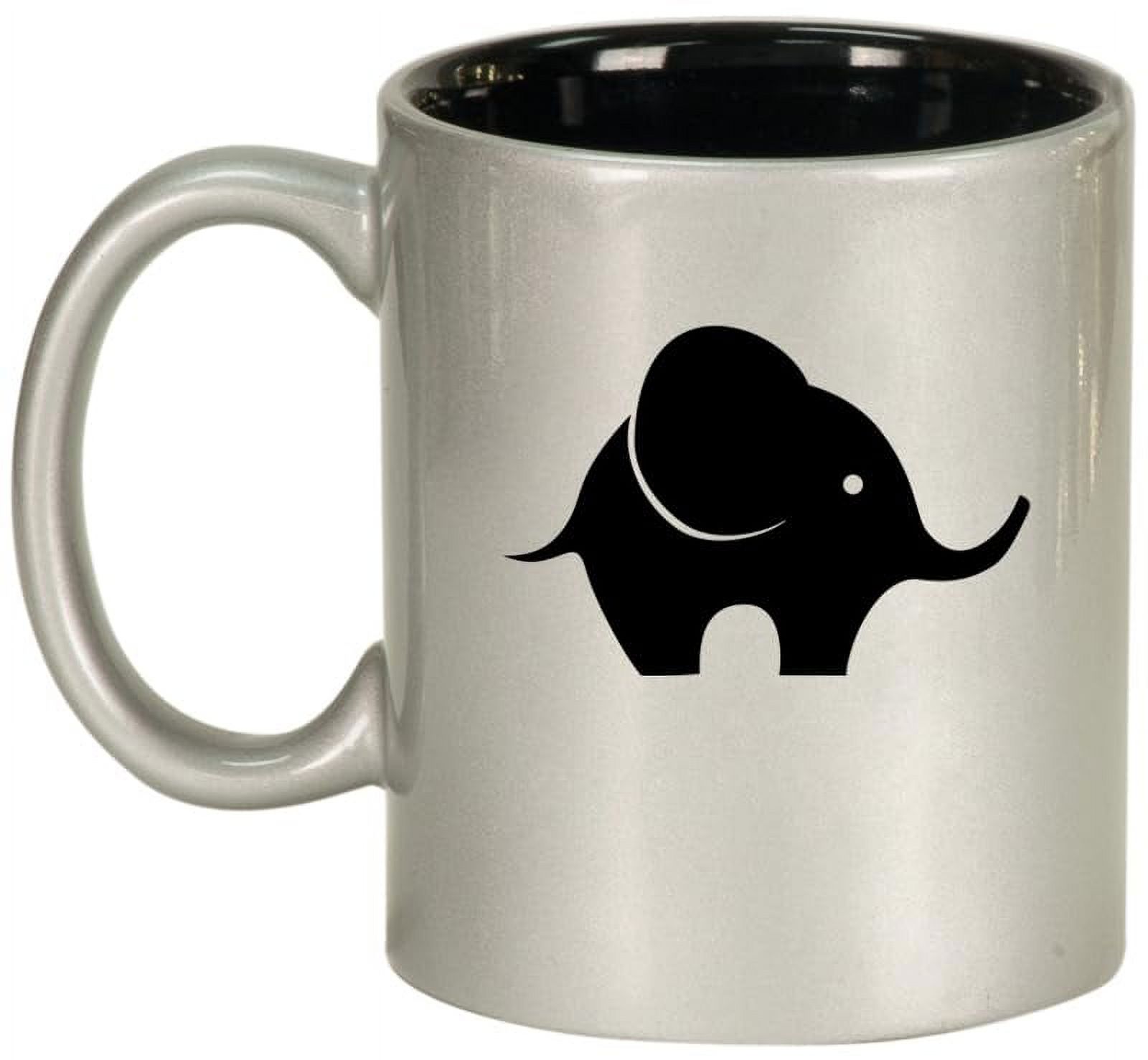 Baby Elephant Ceramic Coffee Mug Tea Cup Gift for Her, Him, Friend, Coworker, Wife, Husband, Animal Lover (11oz Silver)