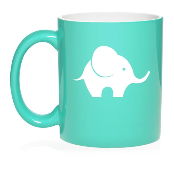 Baby Elephant Ceramic Coffee Mug Tea Cup Gift for Her, Him, Friend, Coworker, Wife, Husband, Animal Lover (11oz Teal)