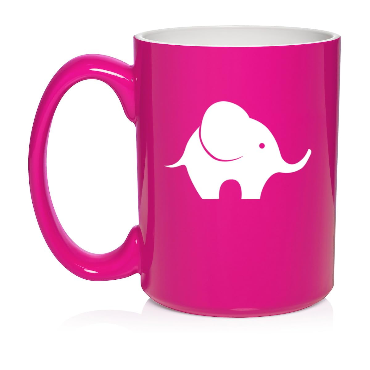 Baby Elephant Ceramic Coffee Mug Tea Cup Gift for Her, Him, Friend, Coworker, Wife, Husband, Animal Lover (15oz Hot Pink)