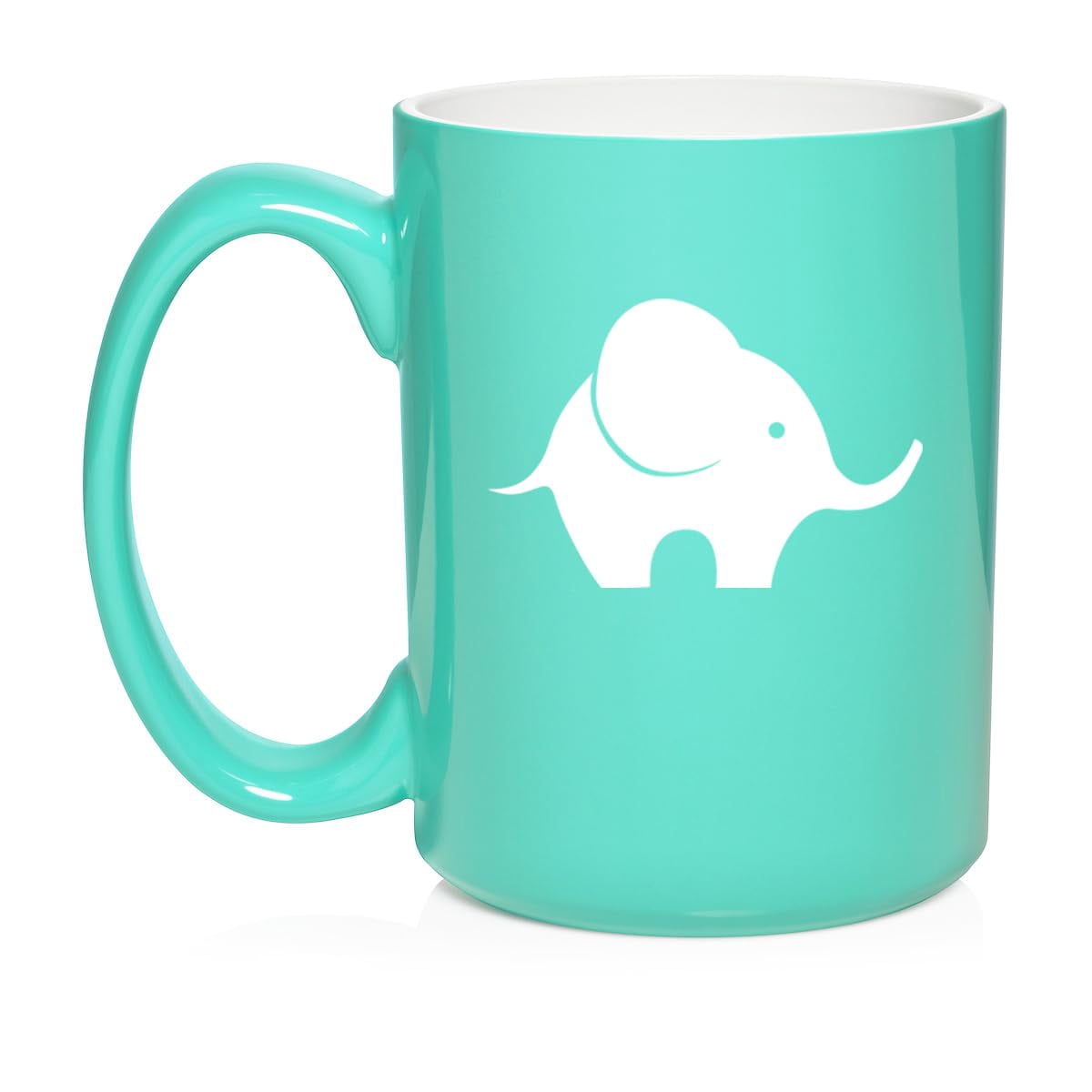 Baby Elephant Ceramic Coffee Mug Tea Cup Gift for Her, Him, Friend, Coworker, Wife, Husband, Animal Lover (15oz Teal)