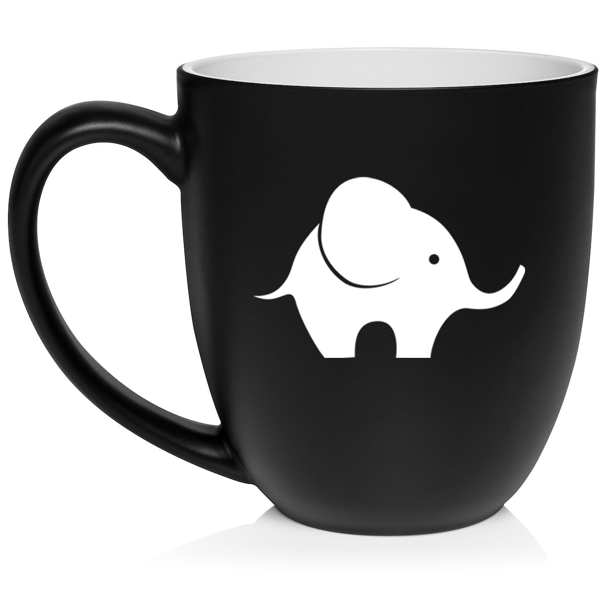 Baby Elephant Ceramic Coffee Mug Tea Cup Gift for Her, Him, Friend, Coworker, Wife, Husband, Animal Lover (16oz Matte Black)