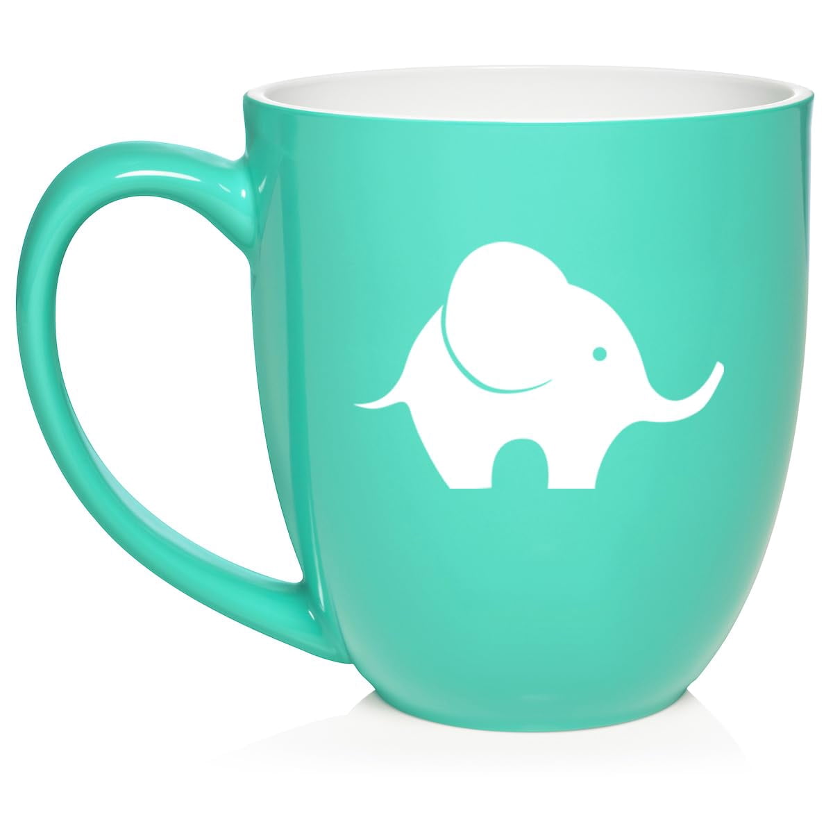 Baby Elephant Ceramic Coffee Mug Tea Cup Gift for Her, Him, Friend, Coworker, Wife, Husband, Animal Lover (16oz Teal)