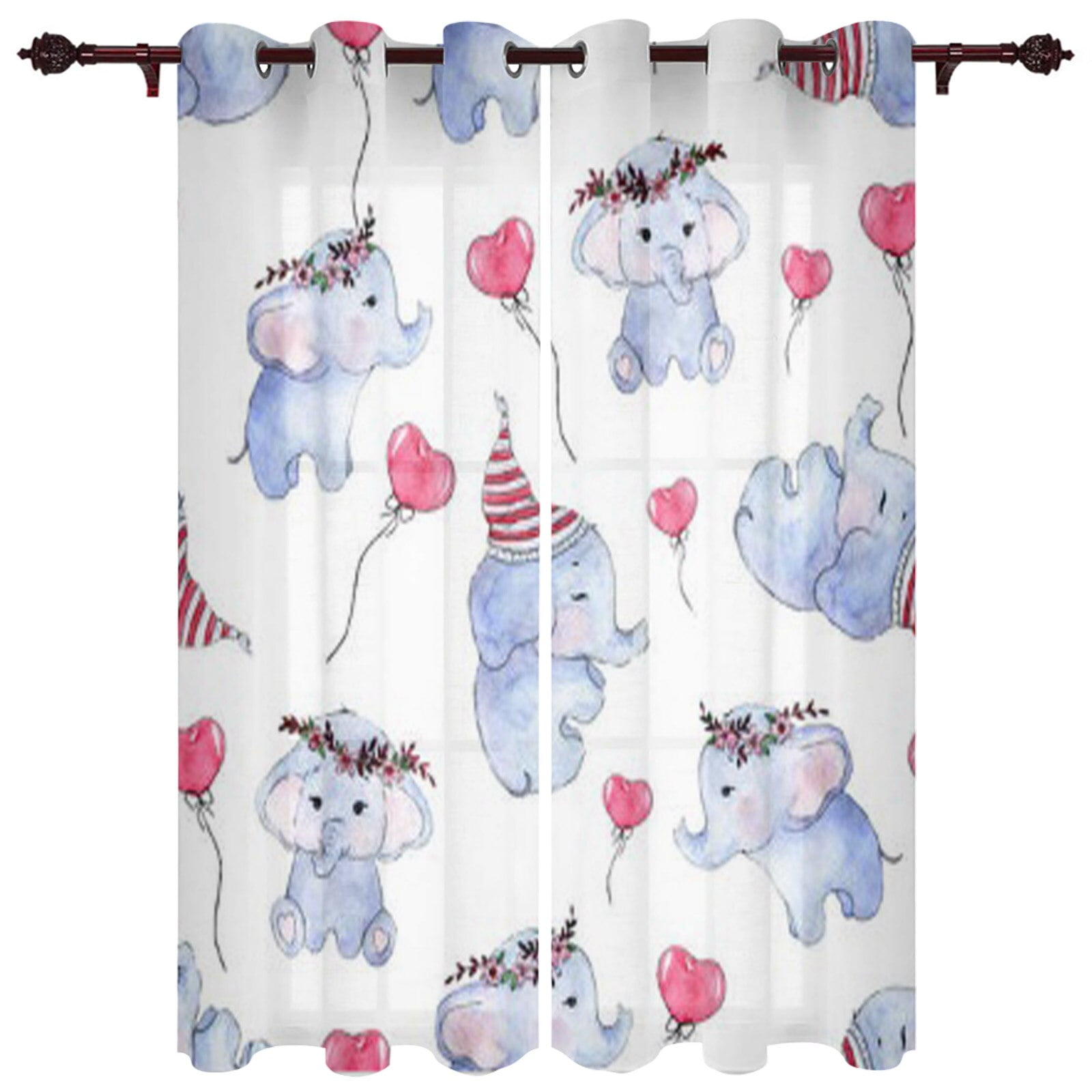 Baby Elephant Cute Butterfly Window Curtain for Living Room Bedroom