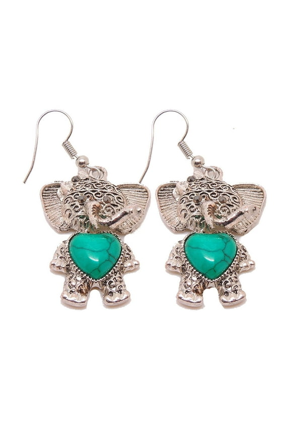 Baby Elephant Earrings Simulated Turquoise Silver Plated Ginger Lyne Collection