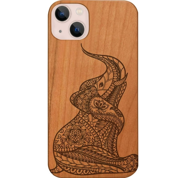 Baby Elephant - Engraved Wooden Phone Case: iPhone 14 Plus, Color: Cherry
