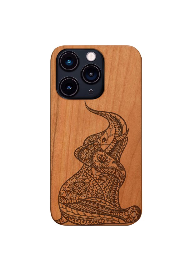Baby Elephant - Engraved Wooden Phone Case : iPhone 15 Pro, Color: Cherry