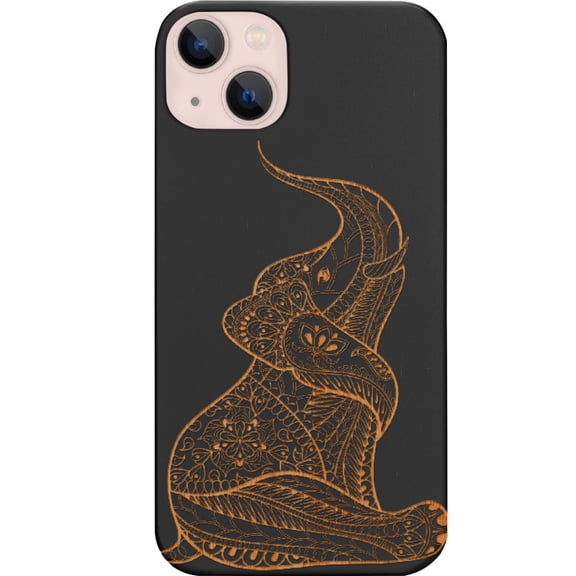 Baby Elephant - Engraved Wooden Phone case: iPhone 15, Color: Black