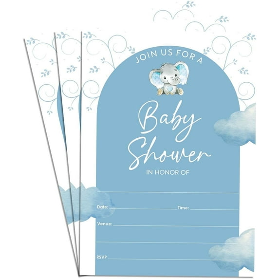 Baby Elephant Join US For A Baby Shower Party Fill In Invites Card 25 Invitations & Envelopes Double Sided 5x7"